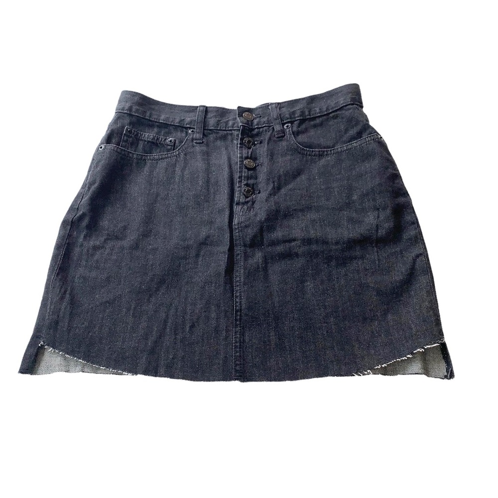 GAP Black Denim Step Raw Hem Button Fly Jean Skirt size 28 Small